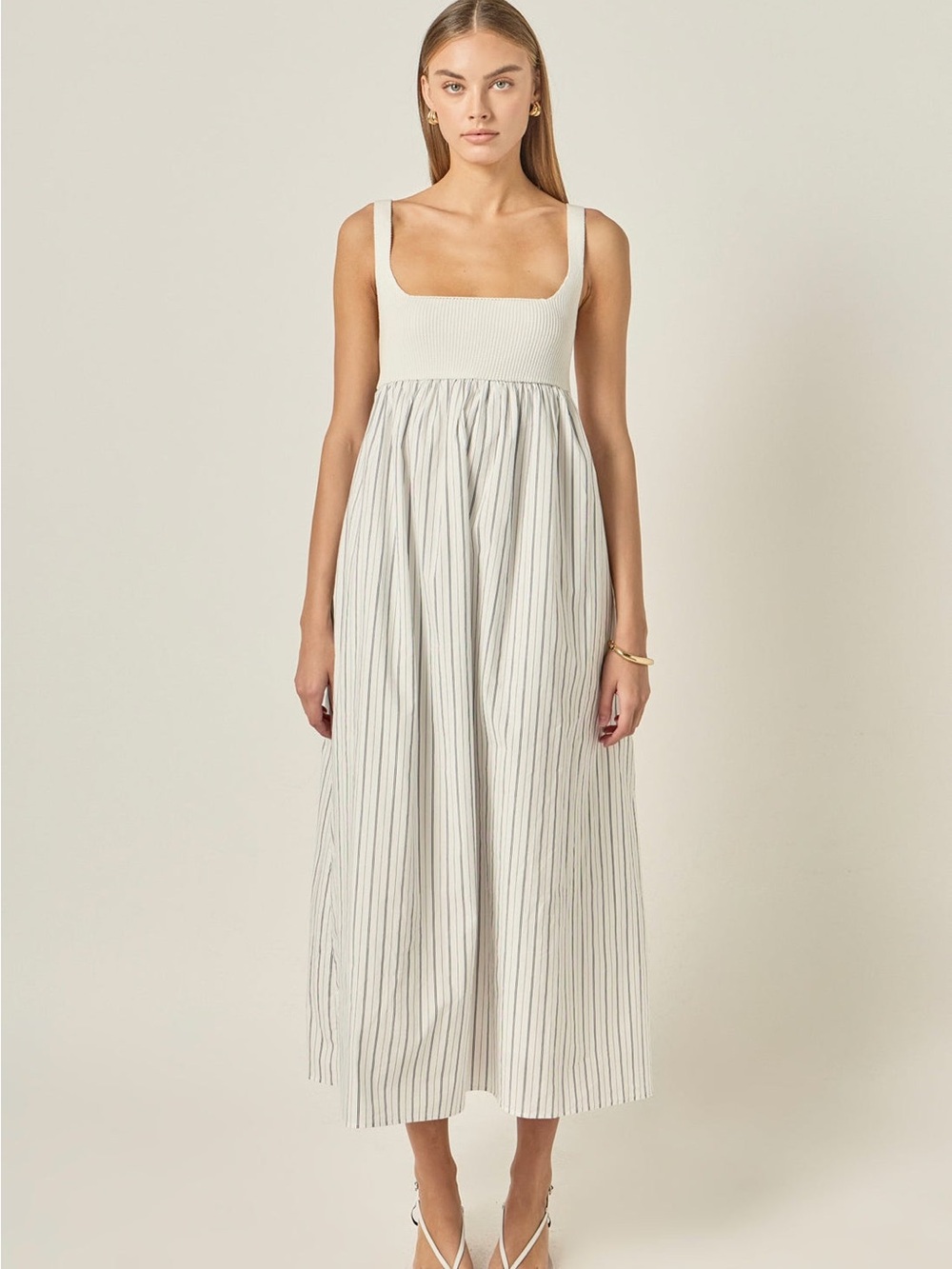 English Factory Tie Back Knit Combo Striped Maxi Dress sz small